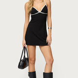 Laurah Contrast V Neck Mini Dress