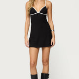 Laurah Contrast V Neck Mini Dress