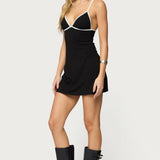 Laurah Contrast V Neck Mini Dress