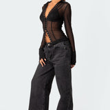 Lace Up Sheer Mesh Top