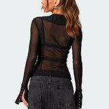 Lace Up Sheer Mesh Top