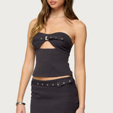 Jazi Cutout Grommet Belt Strapless Top