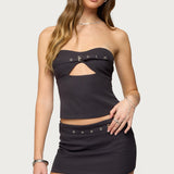 Jazi Cutout Grommet Belt Strapless Top