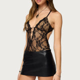 Liona Plunge Neck Sheer Lace Bodysuit