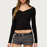 Larna V Neck Ribbed T Shirt