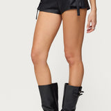 Washed Faux Leather Micro Cargo Shorts