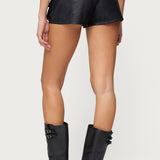 Washed Faux Leather Micro Cargo Shorts