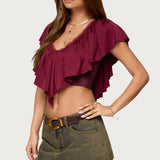 Deena Ruffled V Neck Top