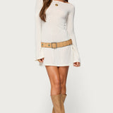 Noria Sheer Flared Sleeve Mini Dress