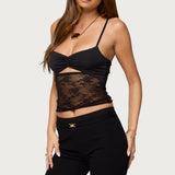 Damarie Cutout Ruched Sheer Lace Top