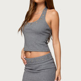 Havana Grommet Ribbed Halter Top