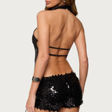 Satin Effect Backless Cowl Neck Top