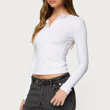 Jaelyn Ribbed Henley T Shirt