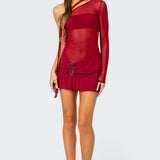 One Shoulder Sheer Mesh Mini Dress