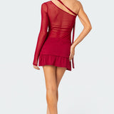 One Shoulder Sheer Mesh Mini Dress