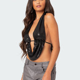 Draped Scoop Neck Open Back Top