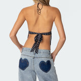 Polka Dot Backless Chiffon Top