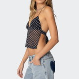 Polka Dot Backless Chiffon Top