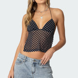 Polka Dot Backless Chiffon Top