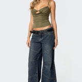 Layered Bra Cowl Neck Top