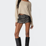 Washed Faux Leather Mini Skort