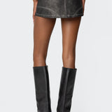 Washed Faux Leather Mini Skort