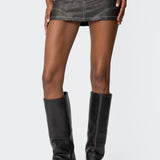 Washed Faux Leather Mini Skort