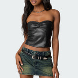 Myleigh Faux Leather Strapless Top