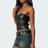 Myleigh Faux Leather Strapless Top