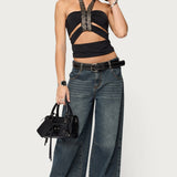 Zola Cutout Beaded Halter Top