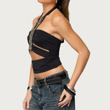 Zola Cutout Beaded Halter Top