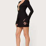 Coastal Plunge Neck Cutout Mini Dress