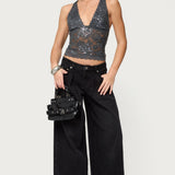 Isabela Sequin Sheer Lace Tank Top