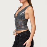 Isabela Sequin Sheer Lace Tank Top