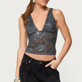 Isabela Sequin Sheer Lace Tank Top