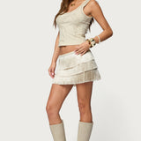 Sarai Tiered Fringed Mini Skirt
