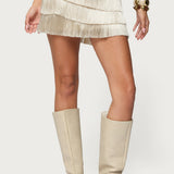 Sarai Tiered Fringed Mini Skirt