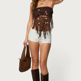 Handkerchief Backless Crochet Fringed Top