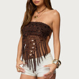 Handkerchief Backless Crochet Fringed Top