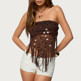 Handkerchief Backless Crochet Fringed Top