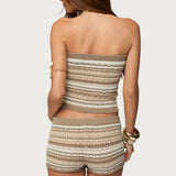Daphnie Striped Pointelle Knit Tube Top