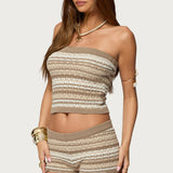 Daphnie Striped Pointelle Knit Tube Top