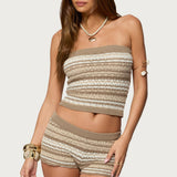 Daphnie Striped Pointelle Knit Tube Top