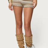 Daphnie Striped Pointelle Knit Shorts