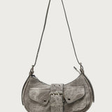 Washed Faux Leather Buckle Bag