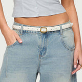 Oval Buckle Faux Leather Belt