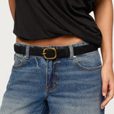 Oval Buckle Faux Suede Belt