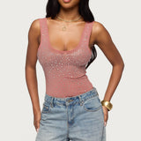 Angelita Rhinestone Sheer Mesh Bodysuit