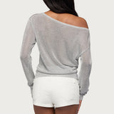 Charlo Off Shoulder Shiny Knit Top