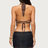 Butterfly Sequin Backless Halter Top